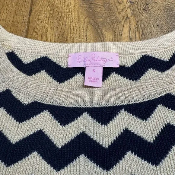 Lilly Pulitzer Womens Santana Sweater Dress Sz Small Merino Wool Blend Chevron - Picture 2 of 6